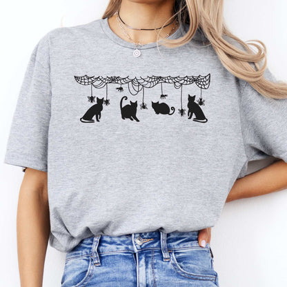 Cute Black Cats Playing Halloween T-Shirt Sport Grey / S T-Shirt The Mystic Eden Bookish Book Lovers