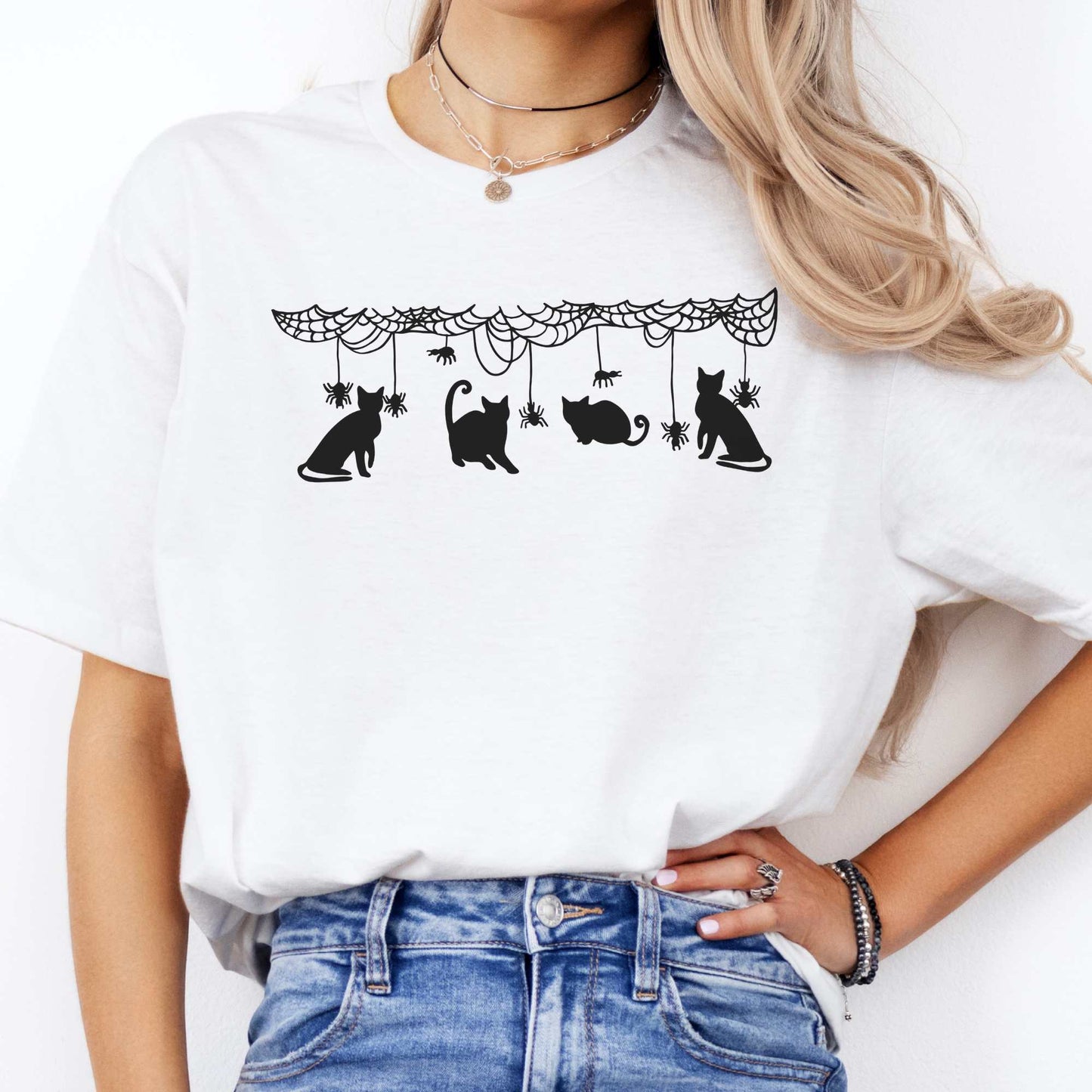 Cute Black Cats Playing Halloween T-Shirt White / S T-Shirt The Mystic Eden Bookish Book Lovers