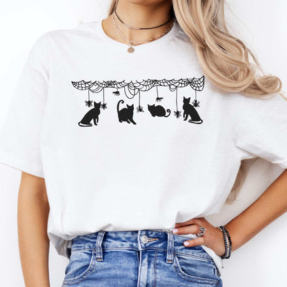 Cute Black Cats Playing Halloween T-Shirt White / S T-Shirt The Mystic Eden Bookish Book Lovers