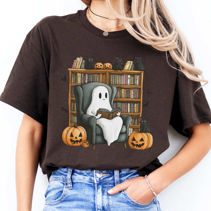 Cute Reading Ghosts & Black Cats Shirt Dark Chocolate / S T-Shirt The Mystic Eden Bookish Book Lovers