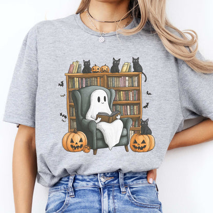 Cute Reading Ghosts & Black Cats Shirt Sport Grey / S T-Shirt The Mystic Eden Bookish Book Lovers