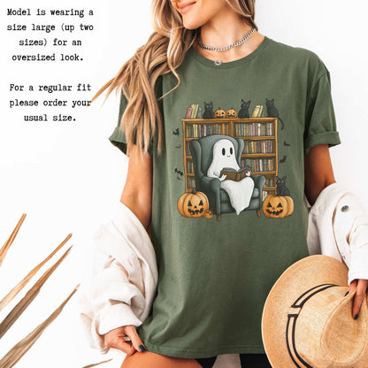 Cute Reading Ghosts & Black Cats Shirt T-Shirt The Mystic Eden Bookish Book Lovers