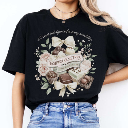 Dashwood Sisters Fine Chocolates Sense and Sensibility Jane Austen Shirt Black / S T-Shirt The Mystic Eden Bookish Book Lovers