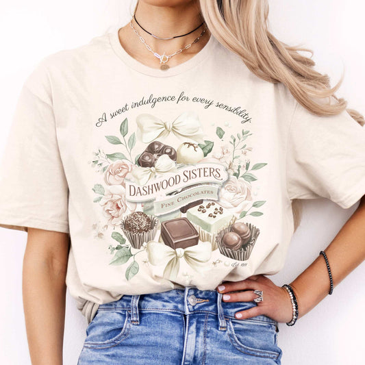 Dashwood Sisters Fine Chocolates Sense and Sensibility Jane Austen Shirt Natural / S T-Shirt The Mystic Eden Bookish Book Lovers