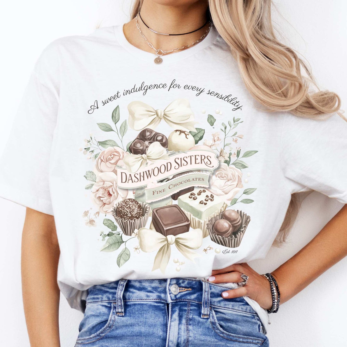 Dashwood Sisters Fine Chocolates Sense and Sensibility Jane Austen Shirt White / S T-Shirt The Mystic Eden Bookish Book Lovers