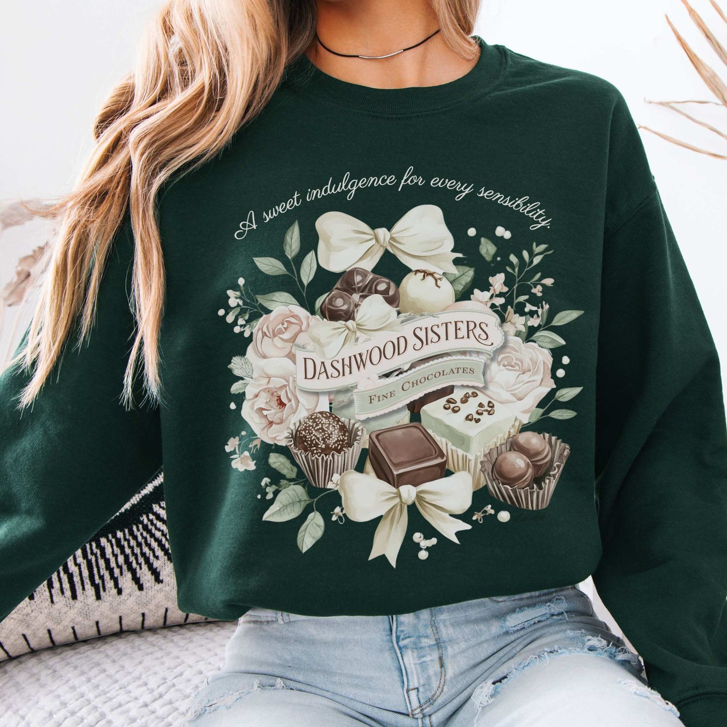 Dashwood Sisters Fine Chocolates Sweatshirt Forest Green / S Sweatshirt The Mystic Eden Bookish Book Lovers