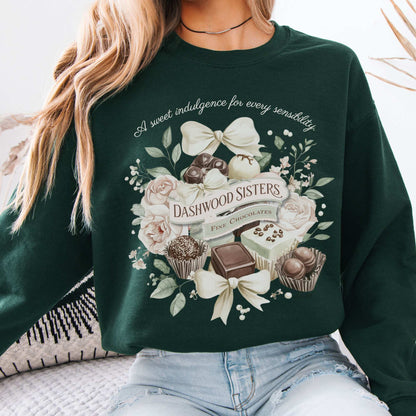 Dashwood Sisters Fine Chocolates Sweatshirt Forest Green / S Sweatshirt The Mystic Eden Bookish Book Lovers