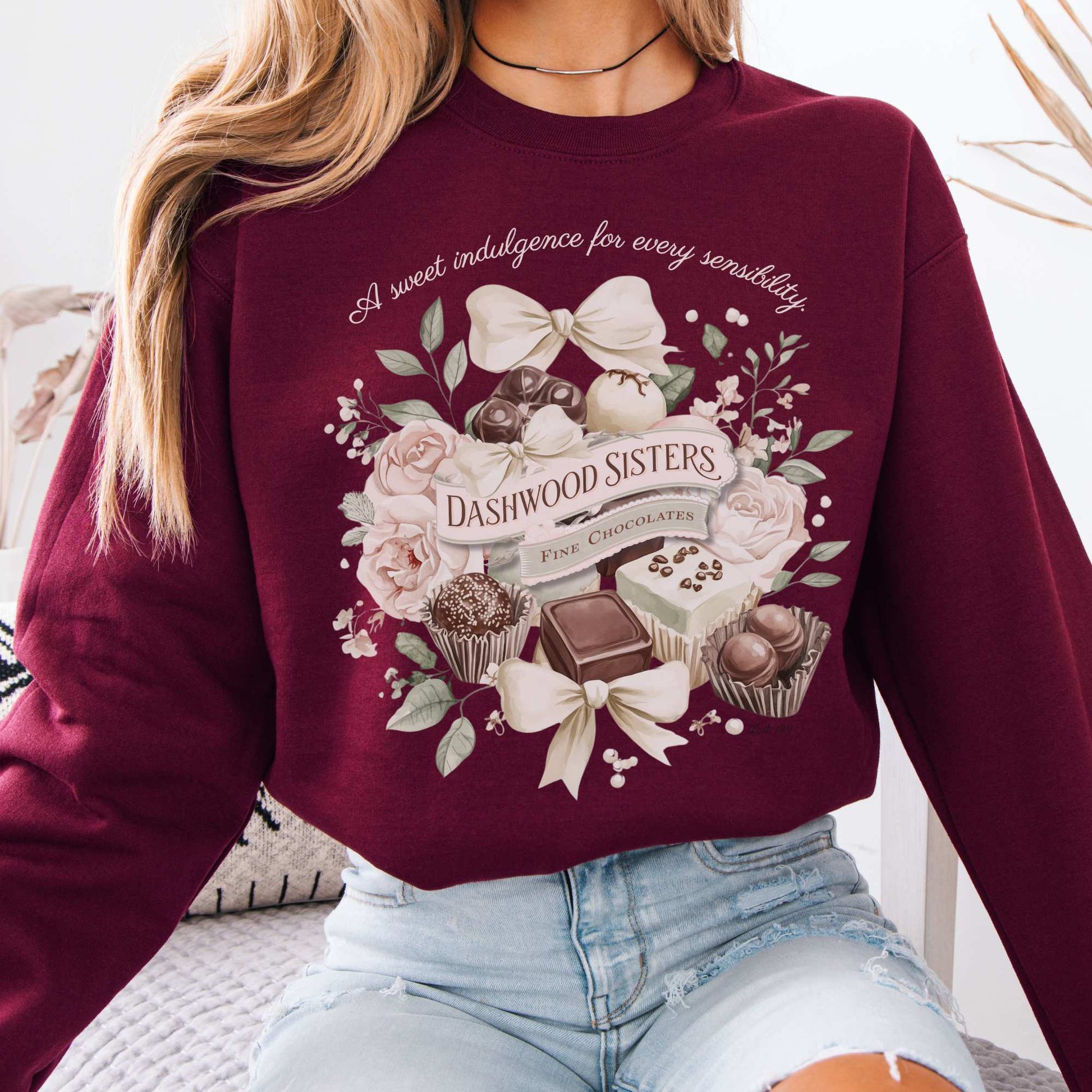Dashwood Sisters Fine Chocolates Sweatshirt Maroon / S Sweatshirt The Mystic Eden Bookish Book Lovers