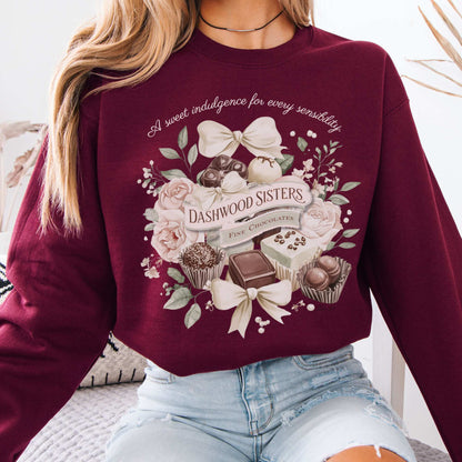 Dashwood Sisters Fine Chocolates Sweatshirt Maroon / S Sweatshirt The Mystic Eden Bookish Book Lovers
