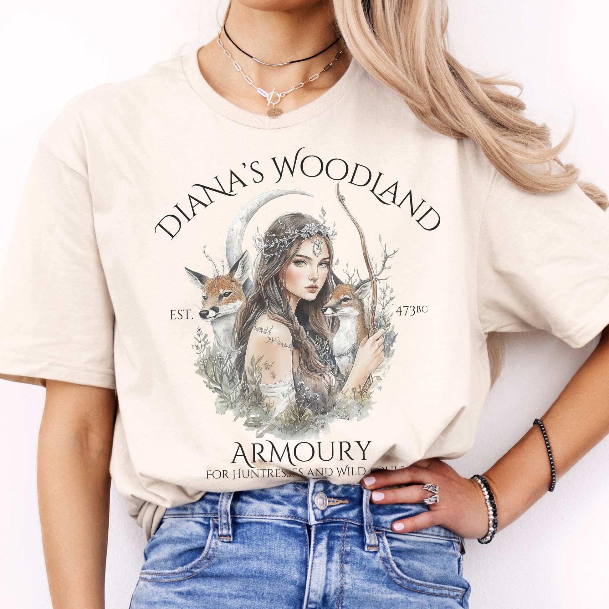 Diana's Woodland Armoury Roman Goddess Shirt Natural / S T-Shirt The Mystic Eden Bookish Book Lovers