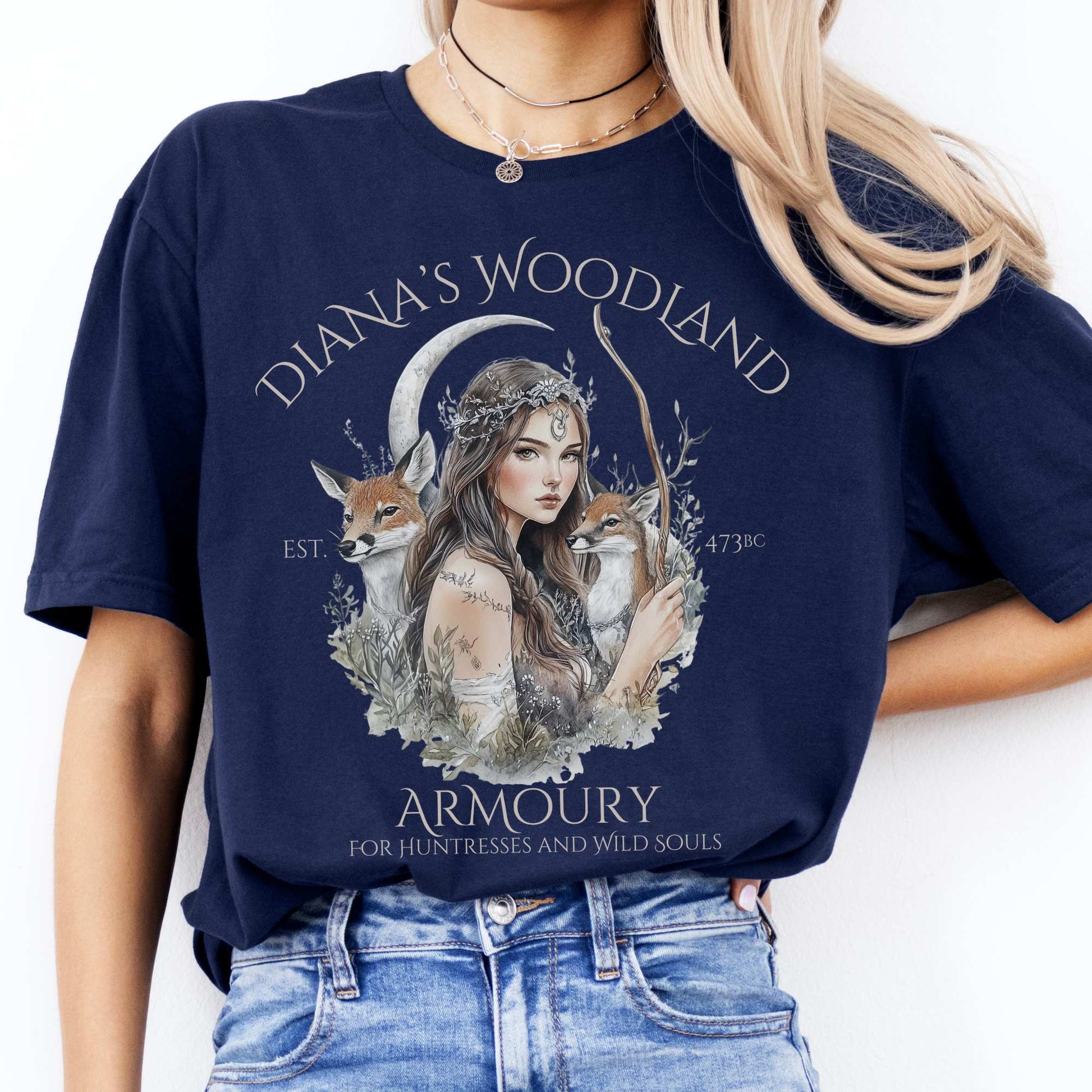 Diana's Woodland Armoury Roman Goddess Shirt Navy / S T-Shirt The Mystic Eden Bookish Book Lovers