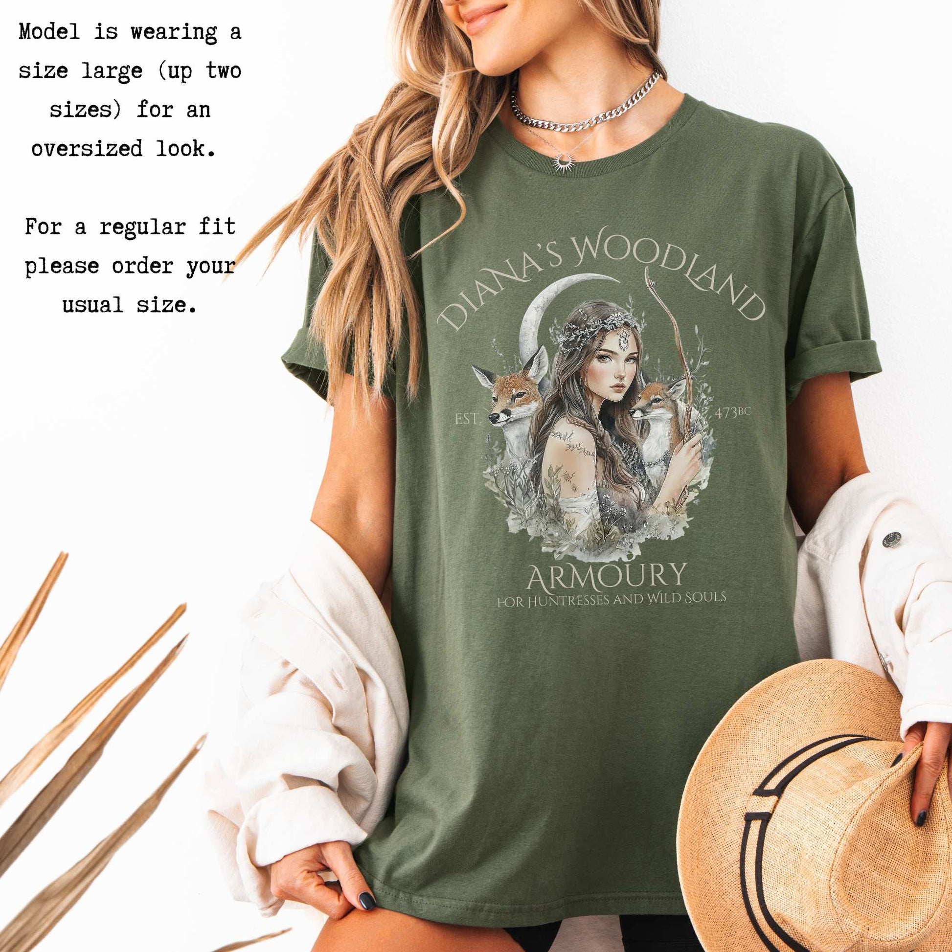 Diana's Woodland Armoury Roman Goddess Shirt T-Shirt The Mystic Eden Bookish Book Lovers