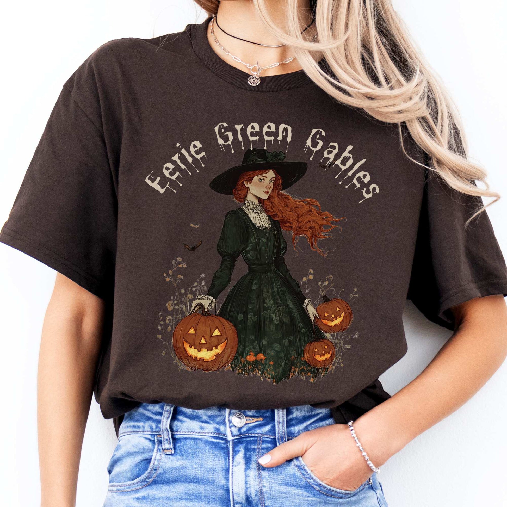 Eerie Green Gables Halloween Shirt Dark Chocolate / S T-Shirt The Mystic Eden Bookish Book Lovers