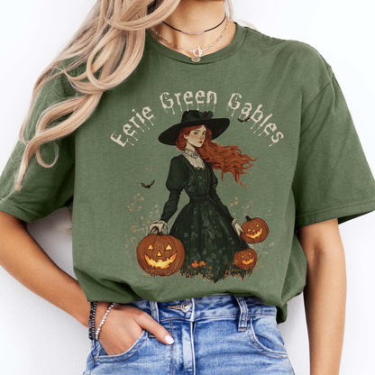 Eerie Green Gables Halloween Shirt Military Green / S T-Shirt The Mystic Eden Bookish Book Lovers