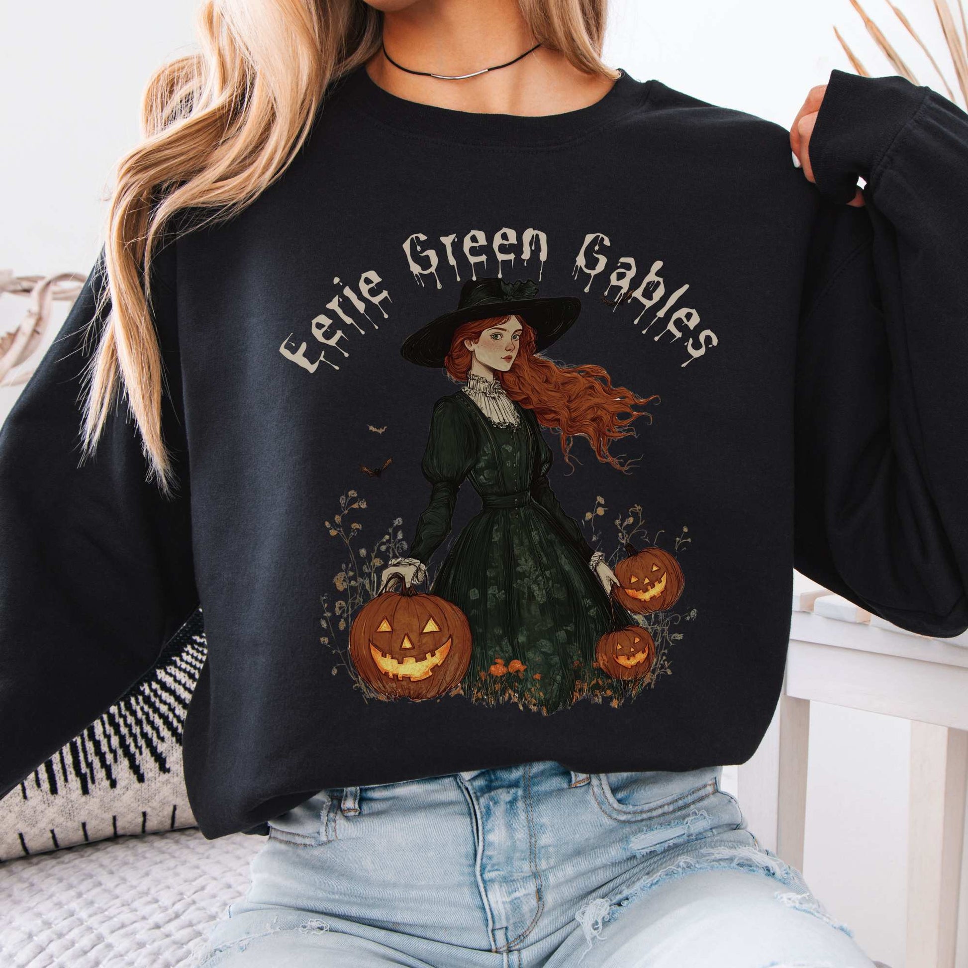 Eerie Green Gables Halloween Sweatshirt Black / S Sweatshirt The Mystic Eden Bookish Book Lovers
