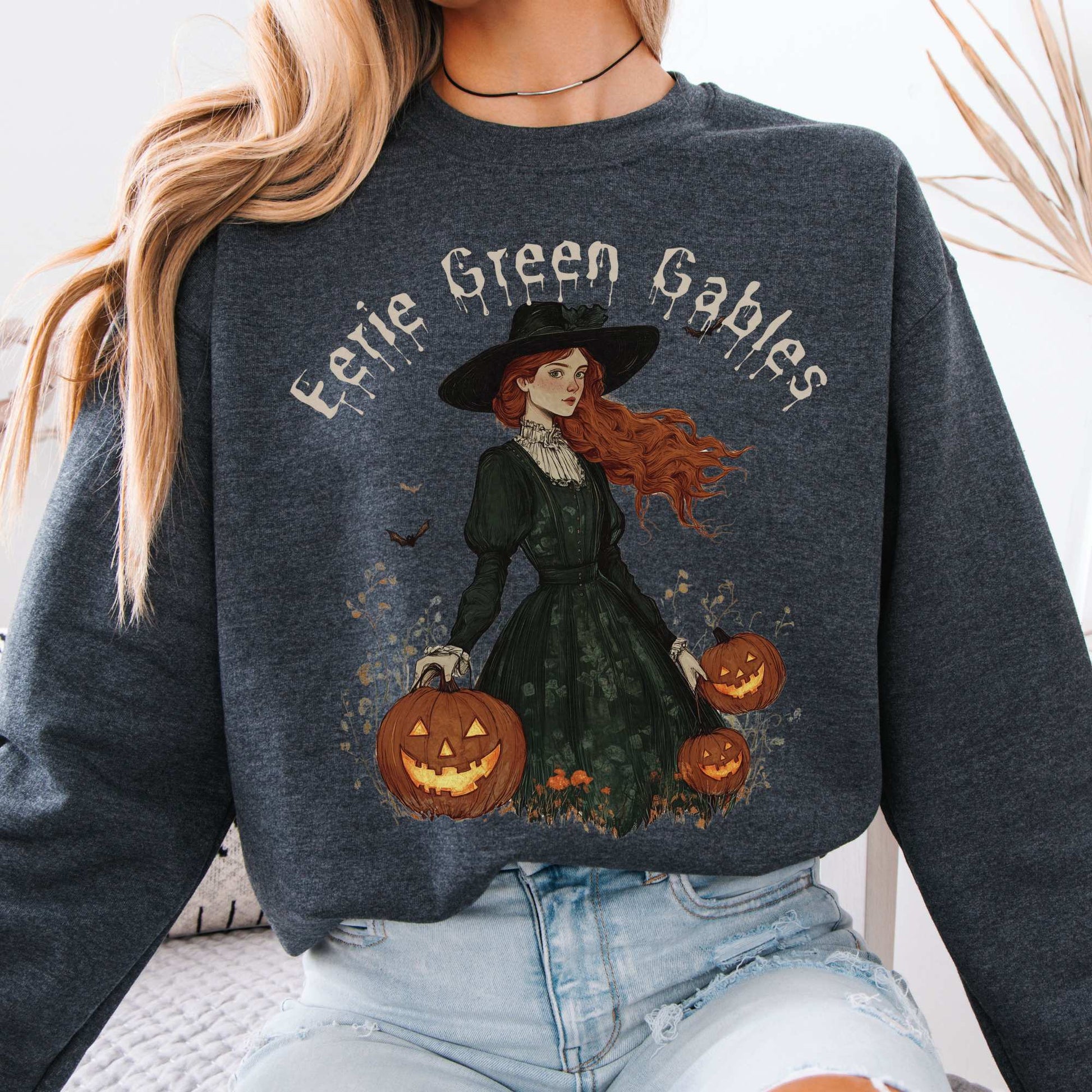 Eerie Green Gables Halloween Sweatshirt Dark Heather / S Sweatshirt The Mystic Eden Bookish Book Lovers