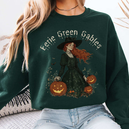 Eerie Green Gables Halloween Sweatshirt Forest Green / S Sweatshirt The Mystic Eden Bookish Book Lovers