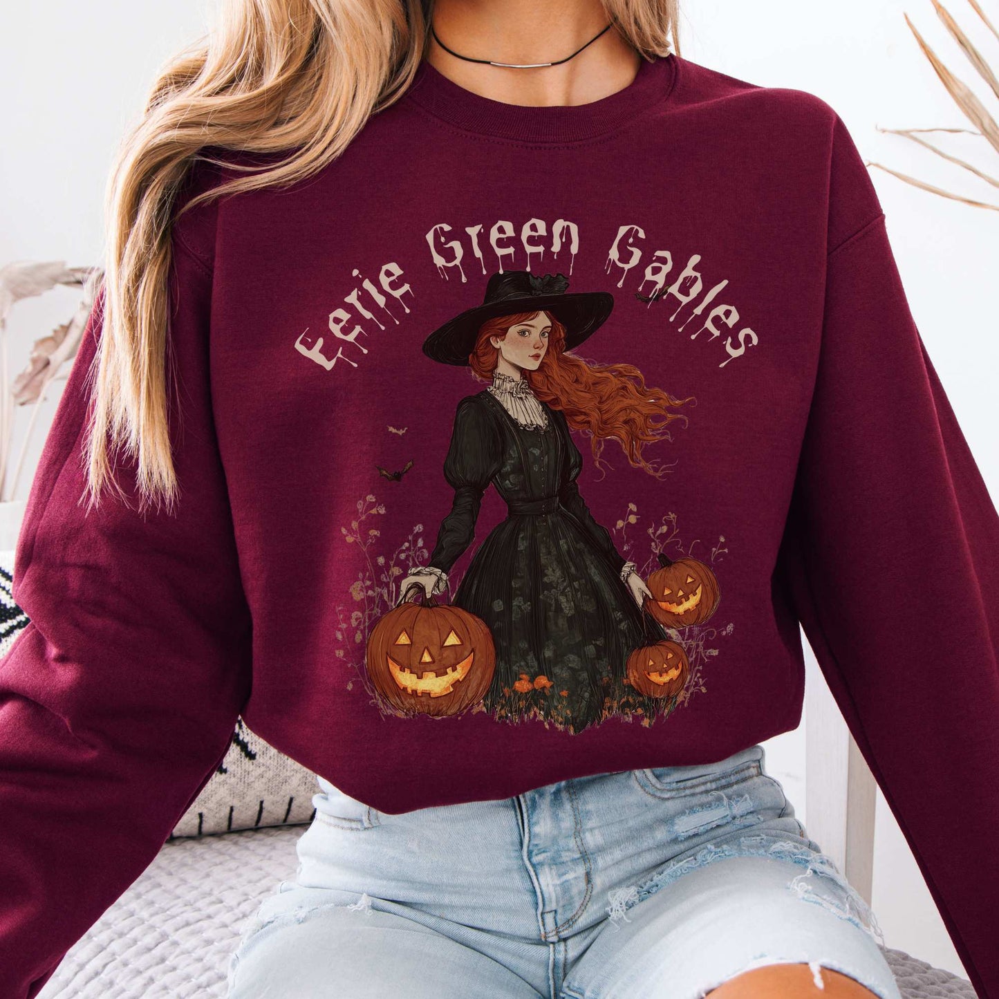 Eerie Green Gables Halloween Sweatshirt Maroon / S Sweatshirt The Mystic Eden Bookish Book Lovers