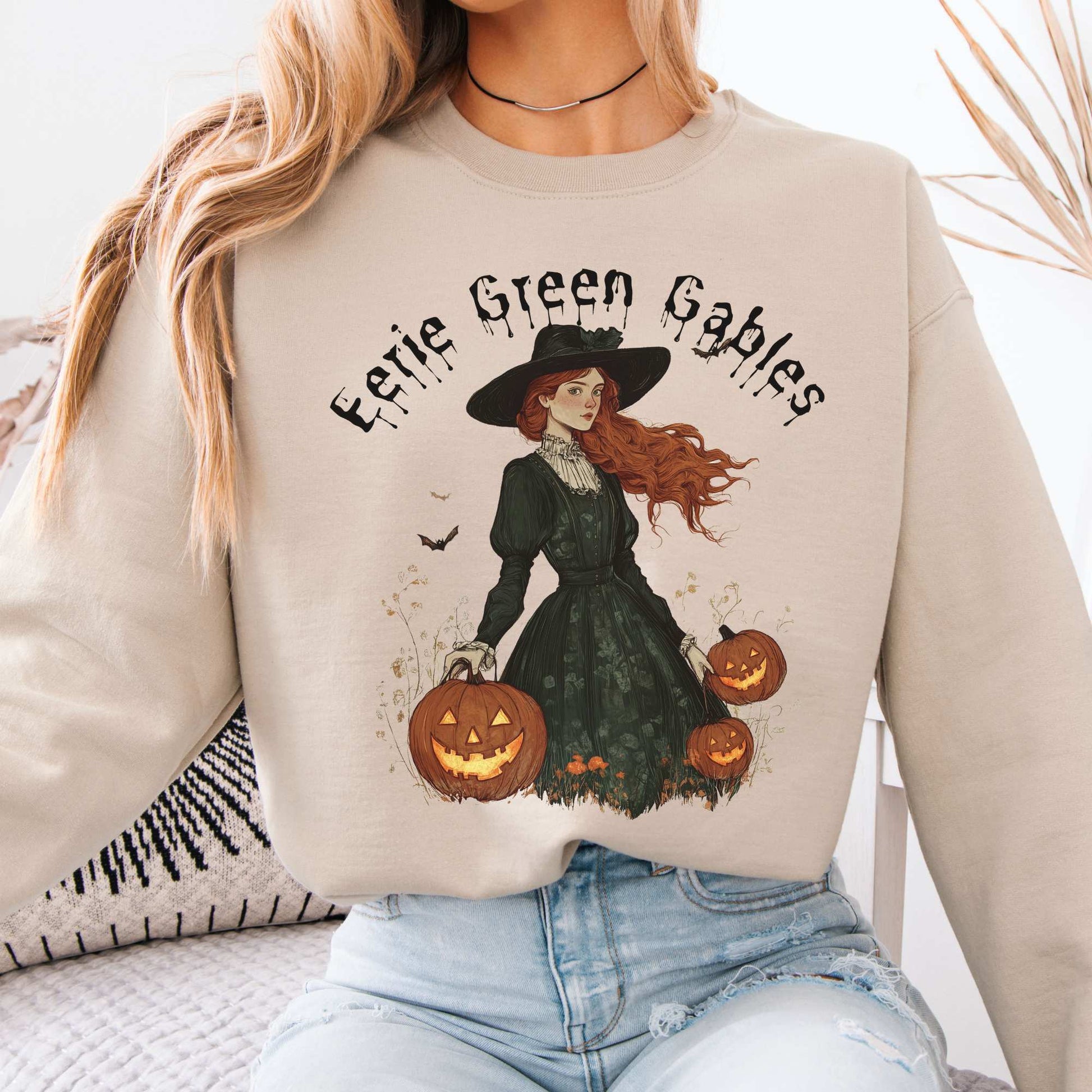 Eerie Green Gables Halloween Sweatshirt Sand / S Sweatshirt The Mystic Eden Bookish Book Lovers