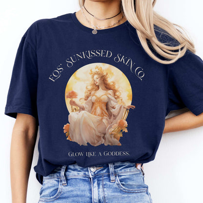 Eos' Sunkissed Skin Co. T-Shirt – Glow Like a Goddess Navy / S T-Shirt The Mystic Eden Bookish Book Lovers