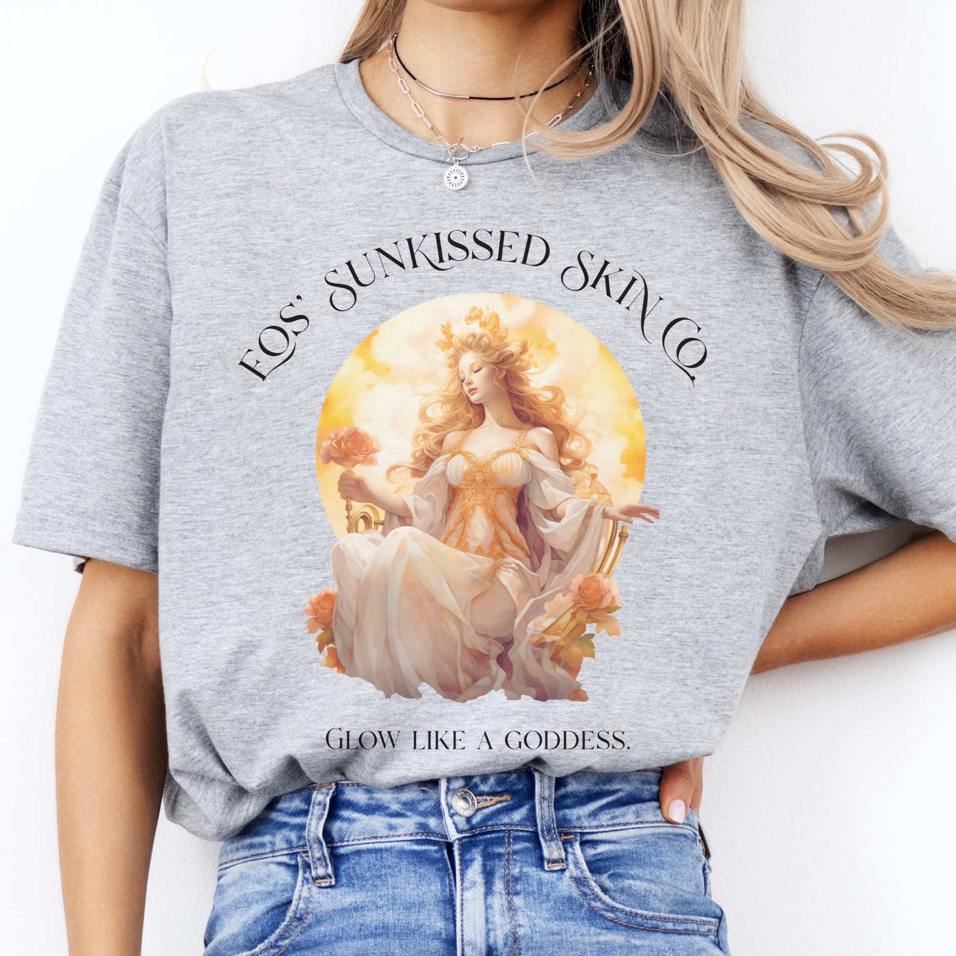 Eos' Sunkissed Skin Co. T-Shirt – Glow Like a Goddess Sport Grey / S T-Shirt The Mystic Eden Bookish Book Lovers