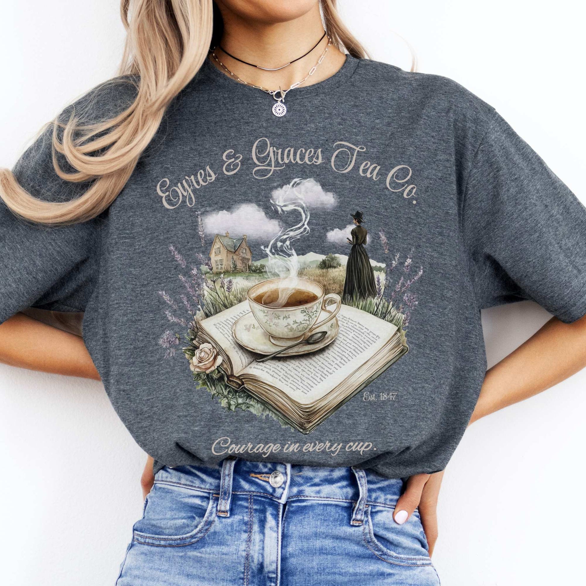 Eyres & Graces Tea Co Jane Eyre Shirt Dark Heather / S T-Shirt The Mystic Eden Bookish Book Lovers