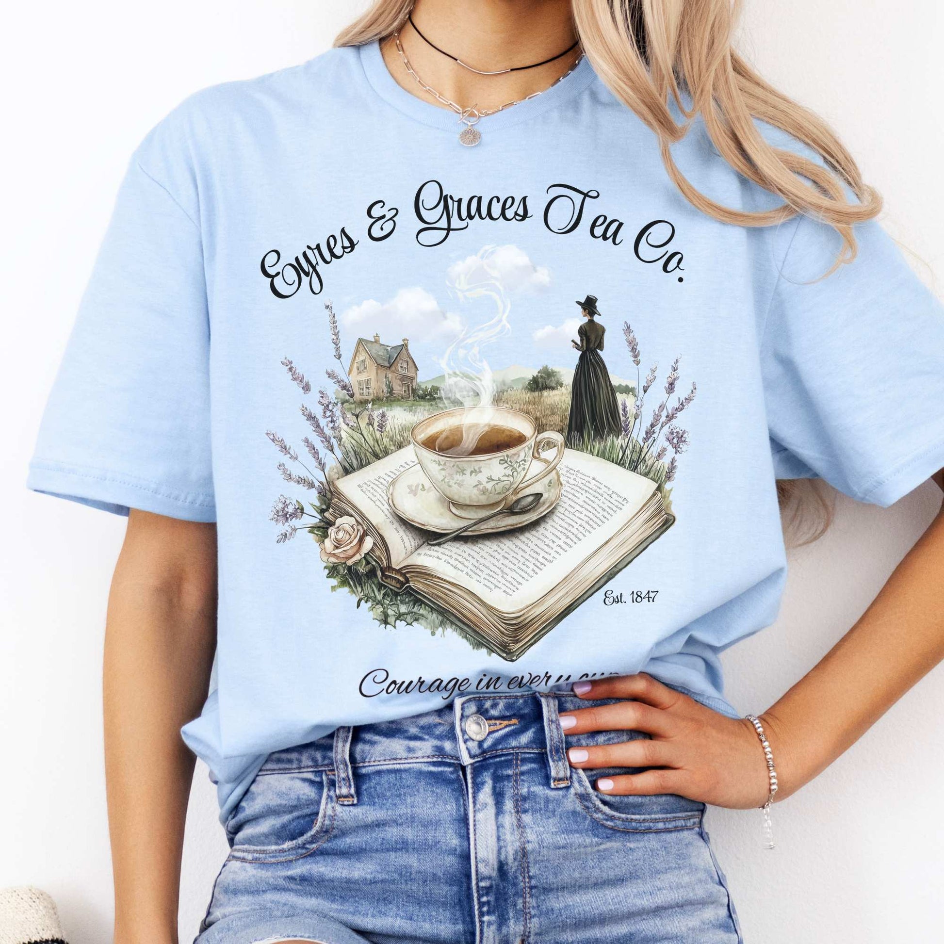 Eyres & Graces Tea Co Jane Eyre Shirt Light Blue / S T-Shirt The Mystic Eden Bookish Book Lovers