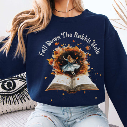 'Fall' Down the Rabbit Hole Alice's Adventures in Wonderland Sweatshirt Navy / S Sweatshirt The Mystic Eden Bookish Book Lovers
