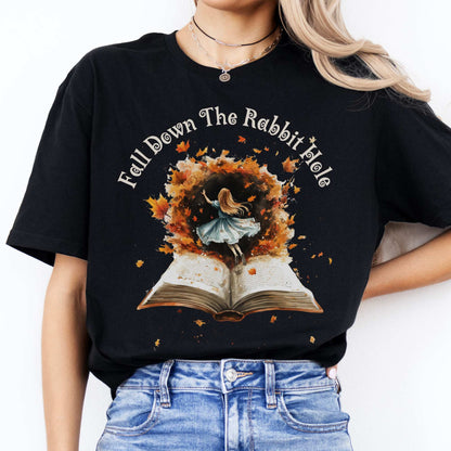 'Fall' Down the Rabbit Hole Tee Wonderland Tee Black / S T-Shirt The Mystic Eden Bookish Book Lovers