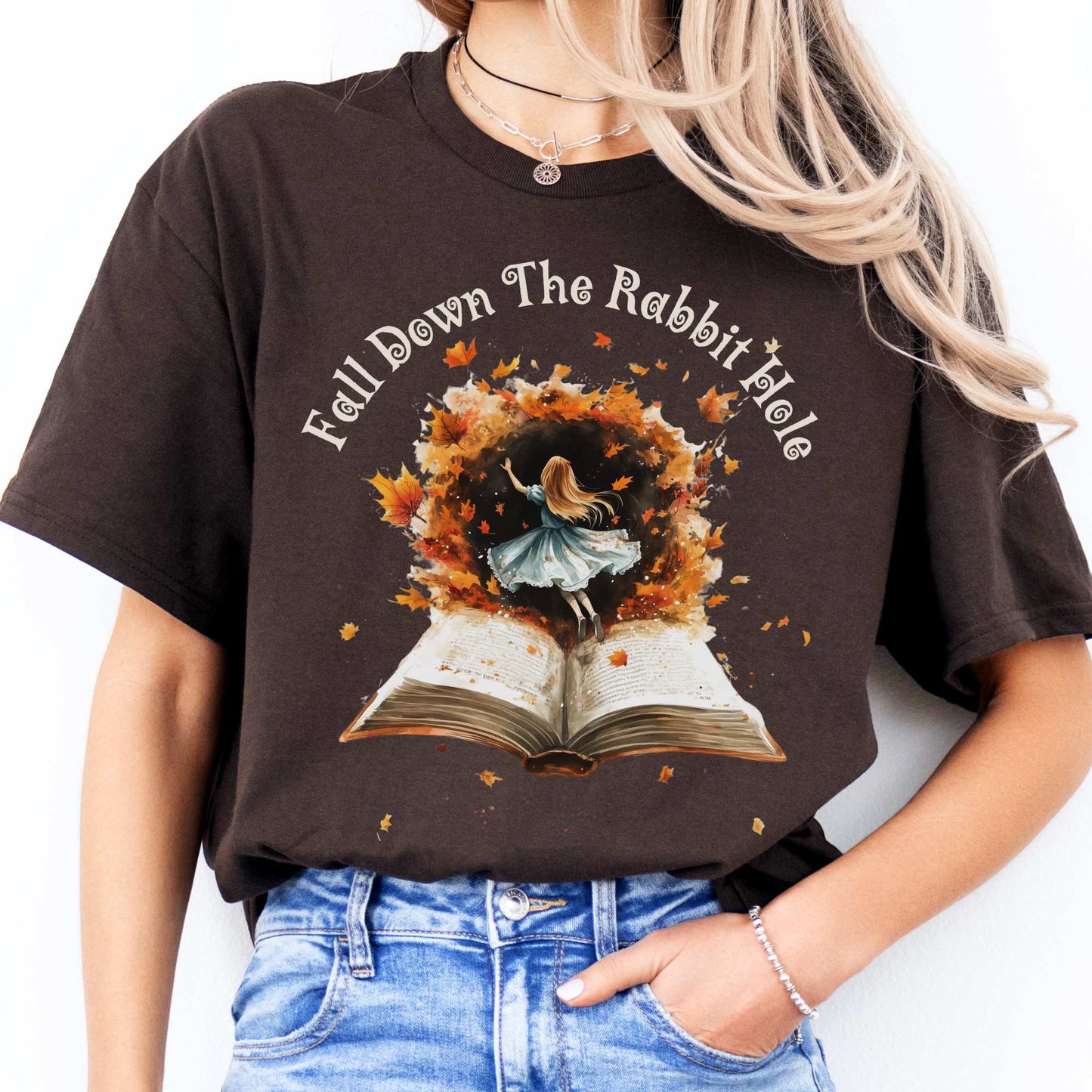 'Fall' Down the Rabbit Hole Tee Wonderland Tee Dark Chocolate / S T-Shirt The Mystic Eden Bookish Book Lovers