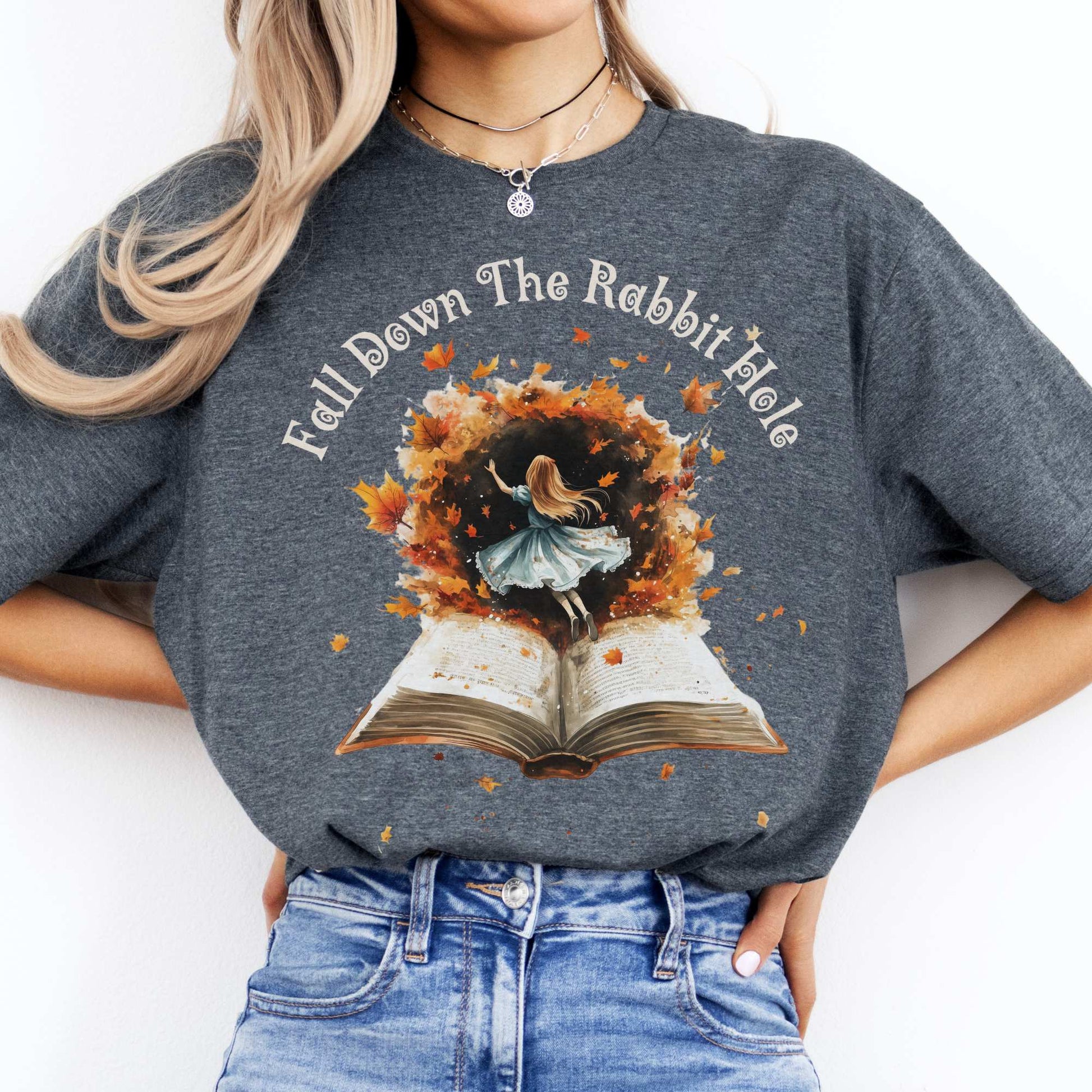 'Fall' Down the Rabbit Hole Tee Wonderland Tee Dark Heather / S T-Shirt The Mystic Eden Bookish Book Lovers