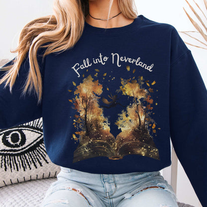 Fall into Neverland Peter Pan Sweatshirt Navy / S Sweatshirt The Mystic Eden Bookish Book Lovers