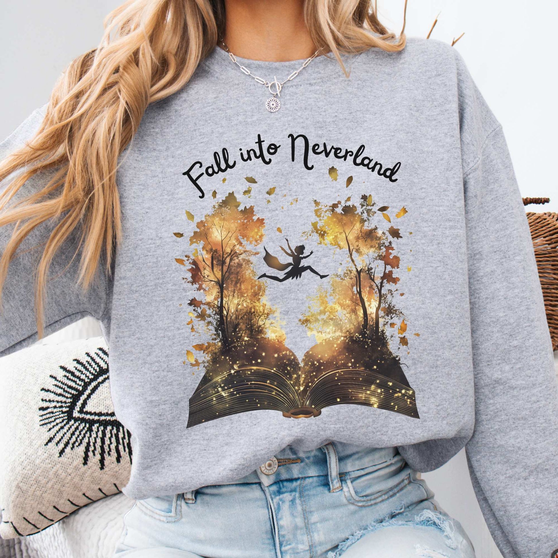 Fall into Neverland Peter Pan Sweatshirt Sport Grey / S Sweatshirt The Mystic Eden Bookish Book Lovers