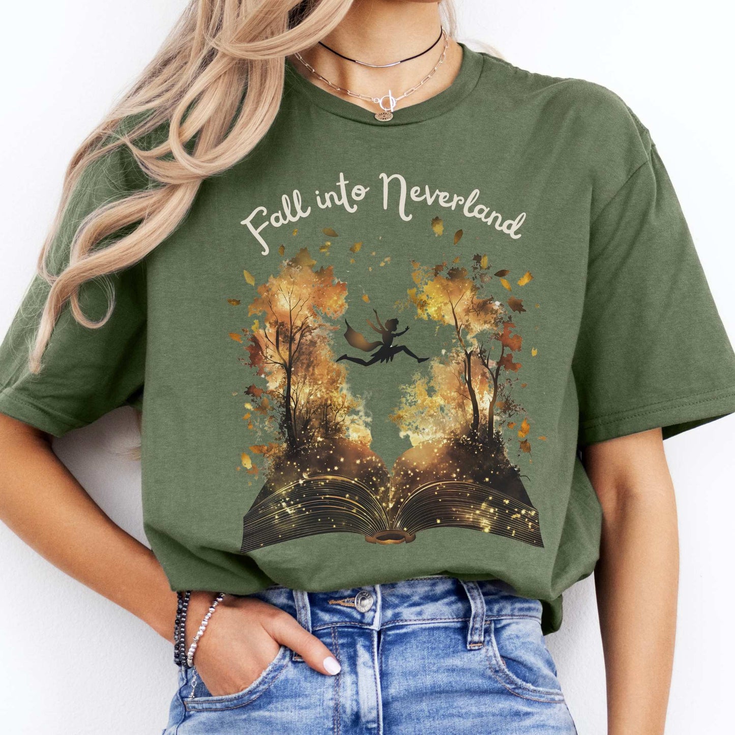 Fall into Neverland Tee Military Green / S T-Shirt The Mystic Eden Bookish Book Lovers