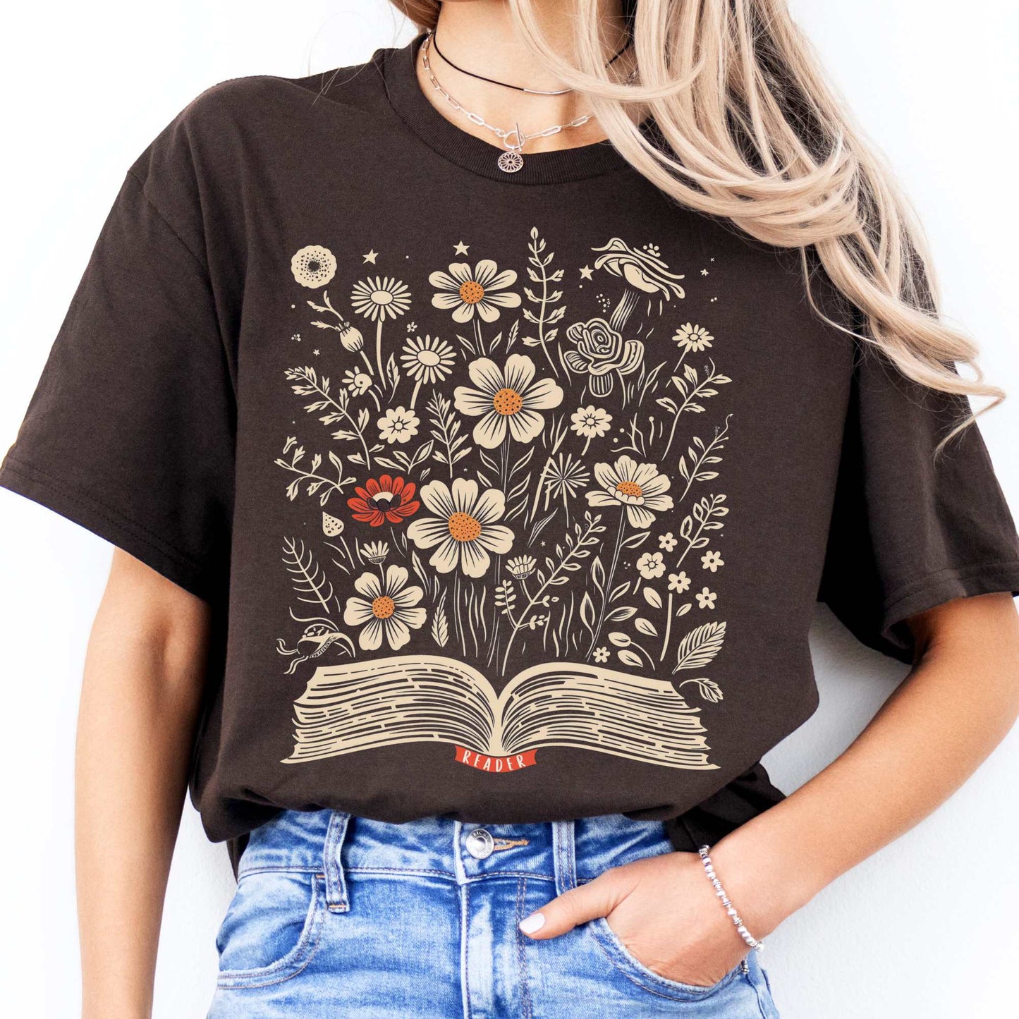 Floral Book Reader Tee Dark Chocolate / S T-Shirt The Mystic Eden Bookish Book Lovers