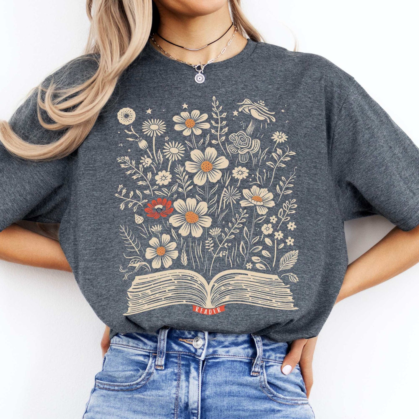 Floral Book Reader Tee Dark Heather / S T-Shirt The Mystic Eden Bookish Book Lovers