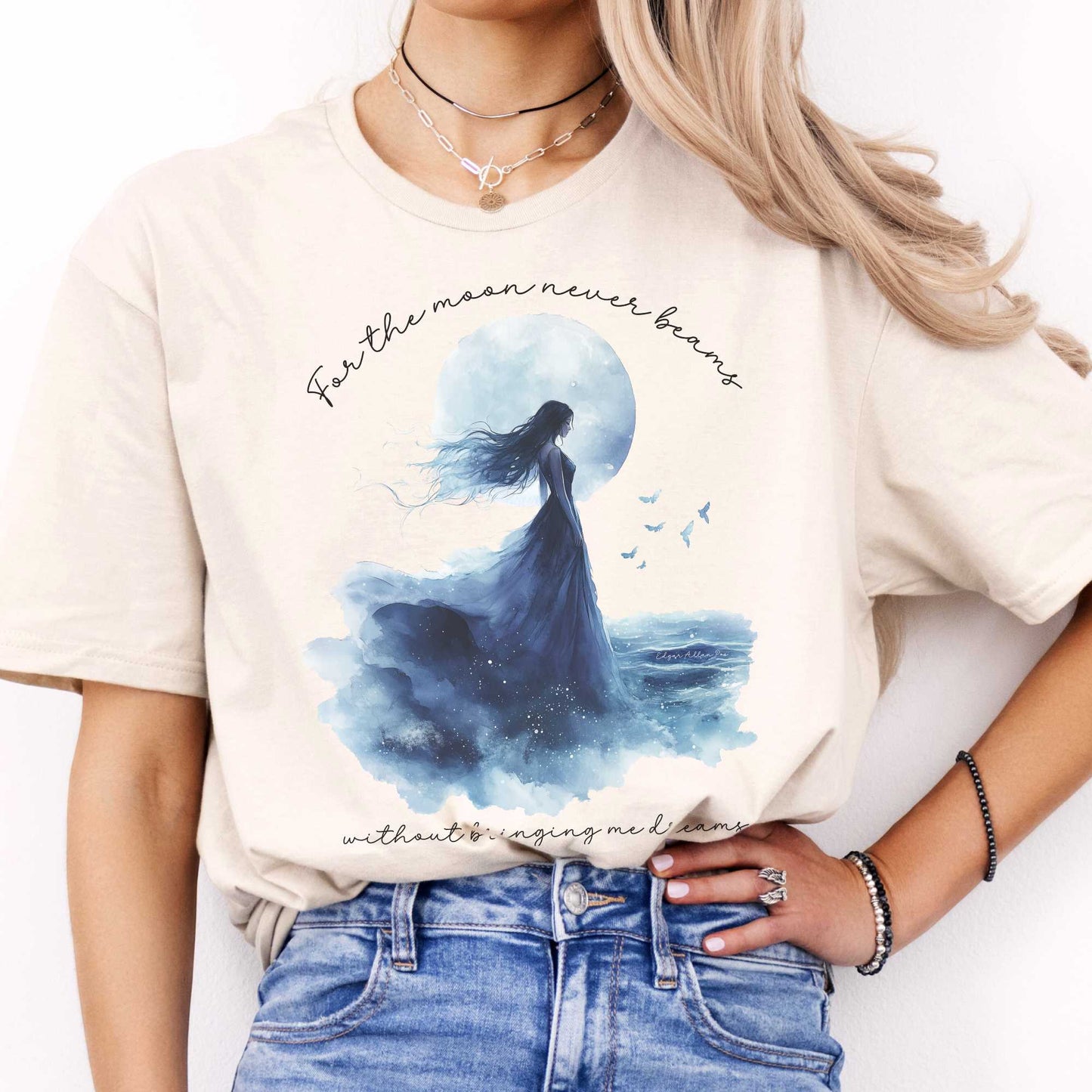 For the moon beams Without Bringing Me Dreams Annabel Lee Edgar Allan Poe Shirt Natural / S T-Shirt The Mystic Eden Bookish Book Lovers