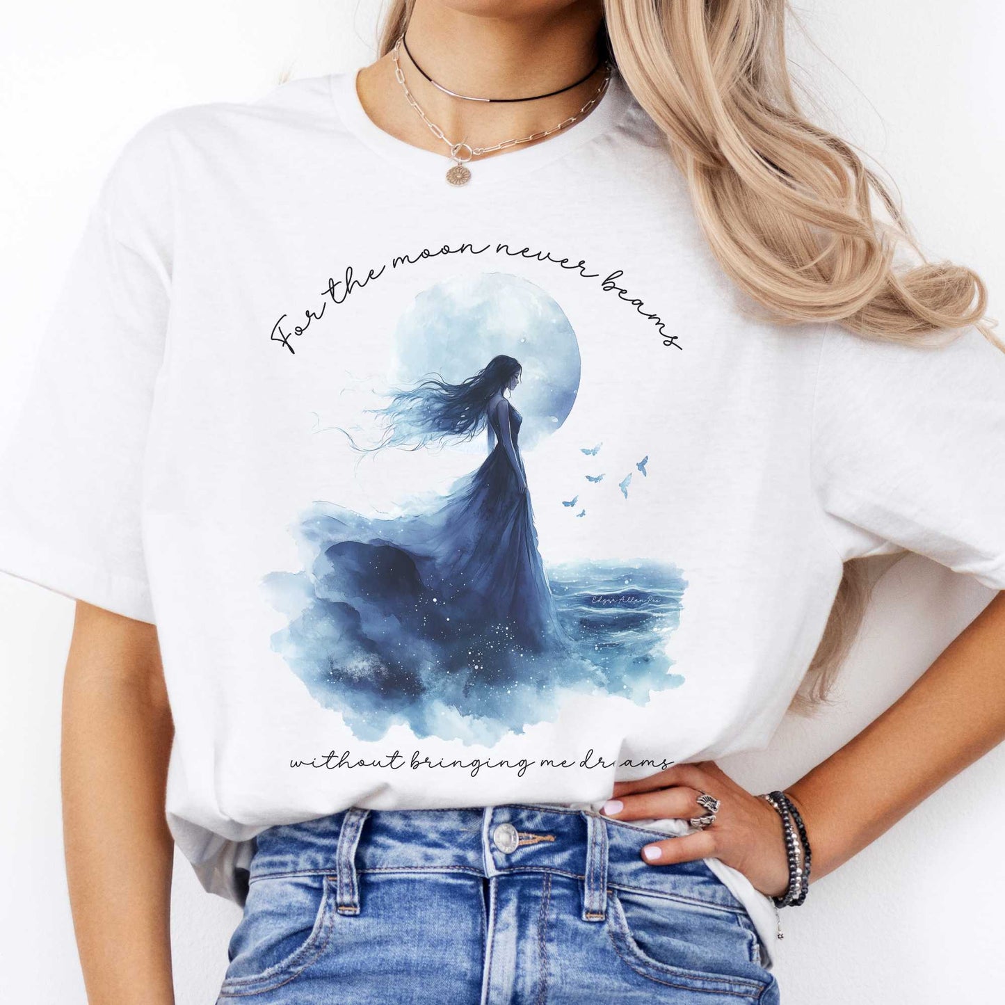 For the moon beams Without Bringing Me Dreams Annabel Lee Edgar Allan Poe Shirt White / S T-Shirt The Mystic Eden Bookish Book Lovers