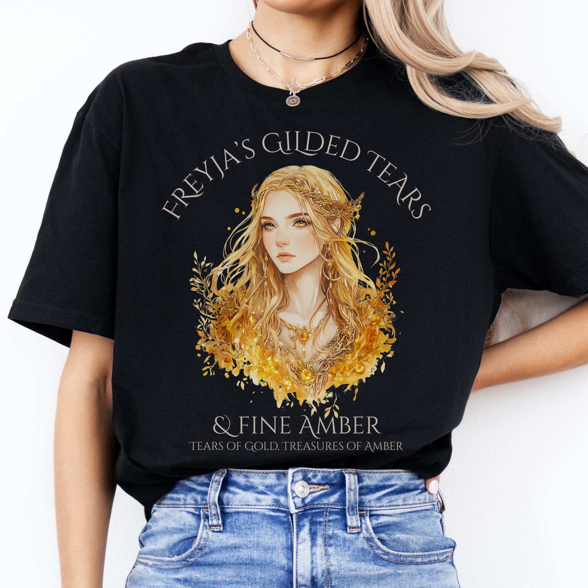 Freyja's Gilded Tears & Fine Amber Goddess Shirt Black / S T-Shirt The Mystic Eden Bookish Book Lovers