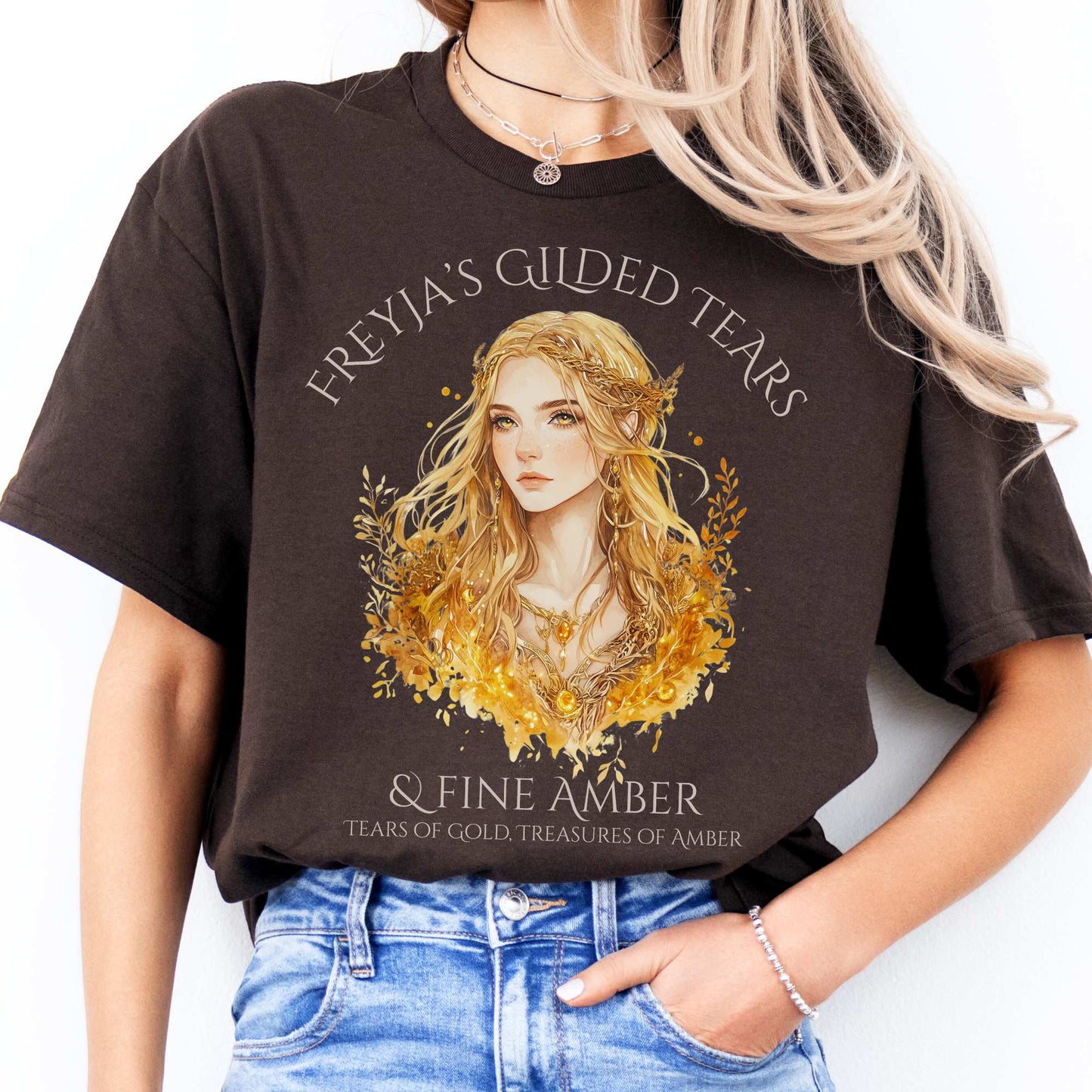 Freyja's Gilded Tears & Fine Amber Goddess Shirt Dark Chocolate / S T-Shirt The Mystic Eden Bookish Book Lovers