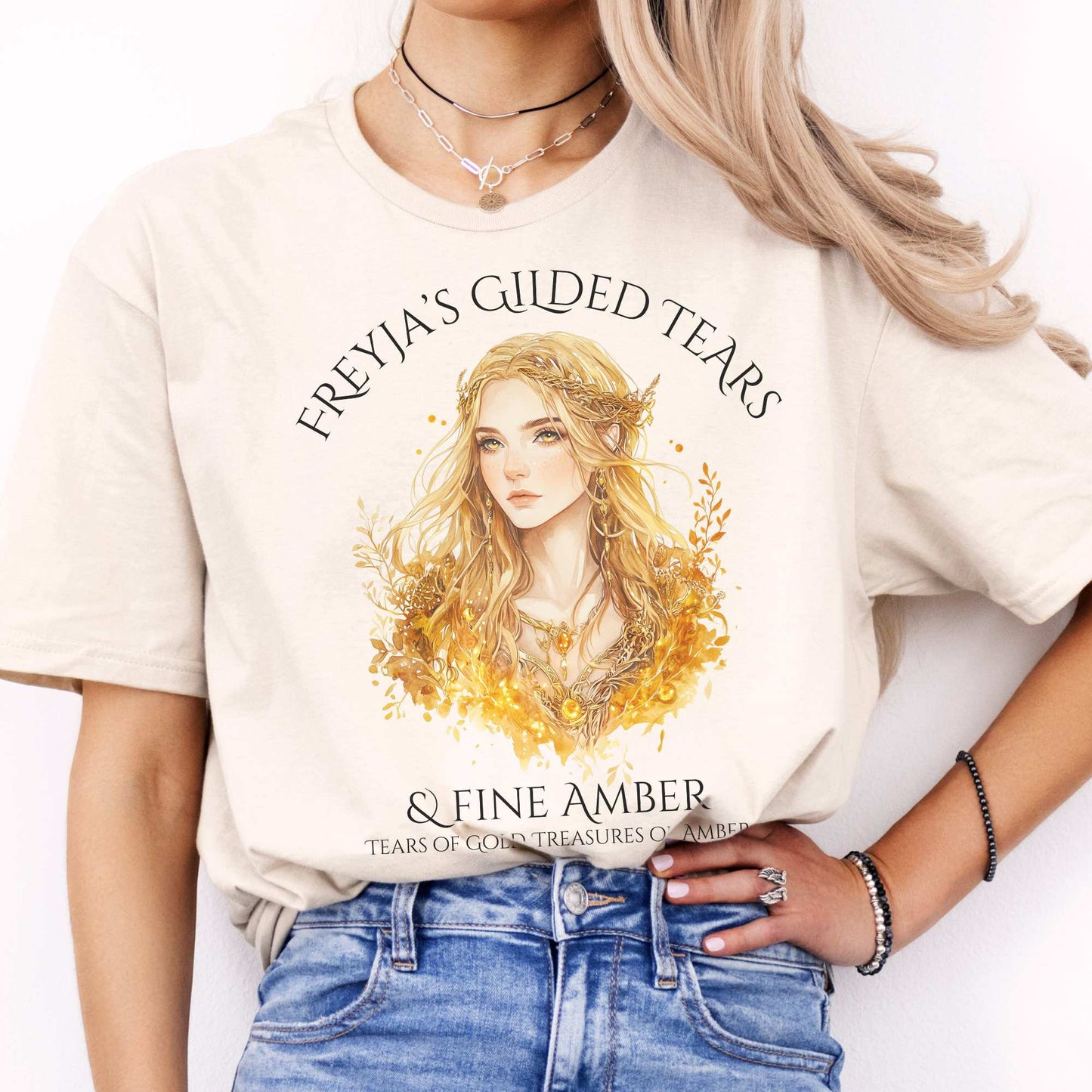 Freyja's Gilded Tears & Fine Amber Goddess Shirt Natural / S T-Shirt The Mystic Eden Bookish Book Lovers