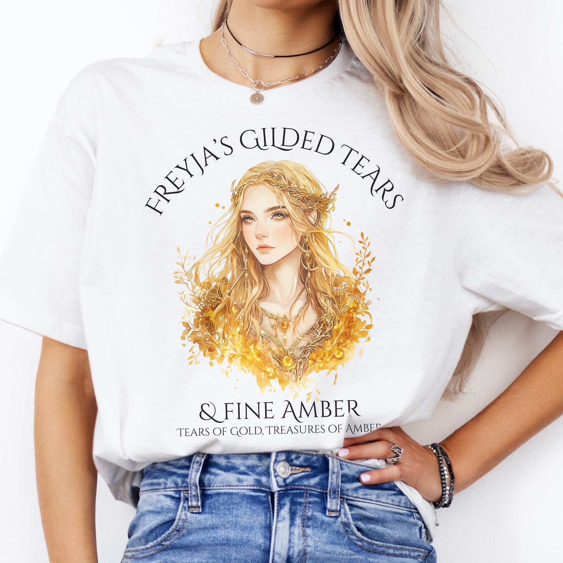 Freyja's Gilded Tears & Fine Amber Goddess Shirt White / S T-Shirt The Mystic Eden Bookish Book Lovers