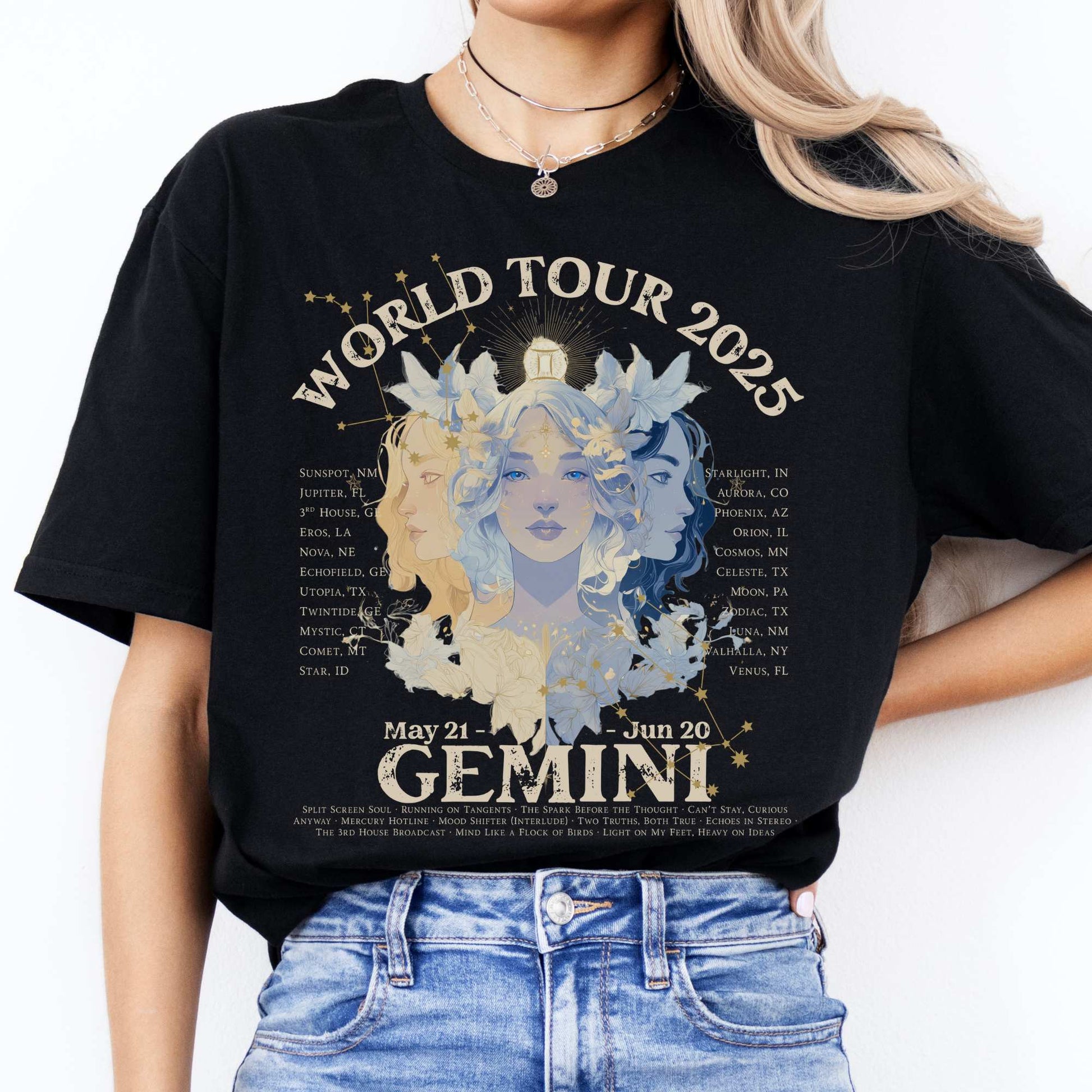 Gemini Concert T-Shirt - Zodiac World Tour 2025 Shirt Black / S T-Shirt The Mystic Eden Bookish Book Lovers