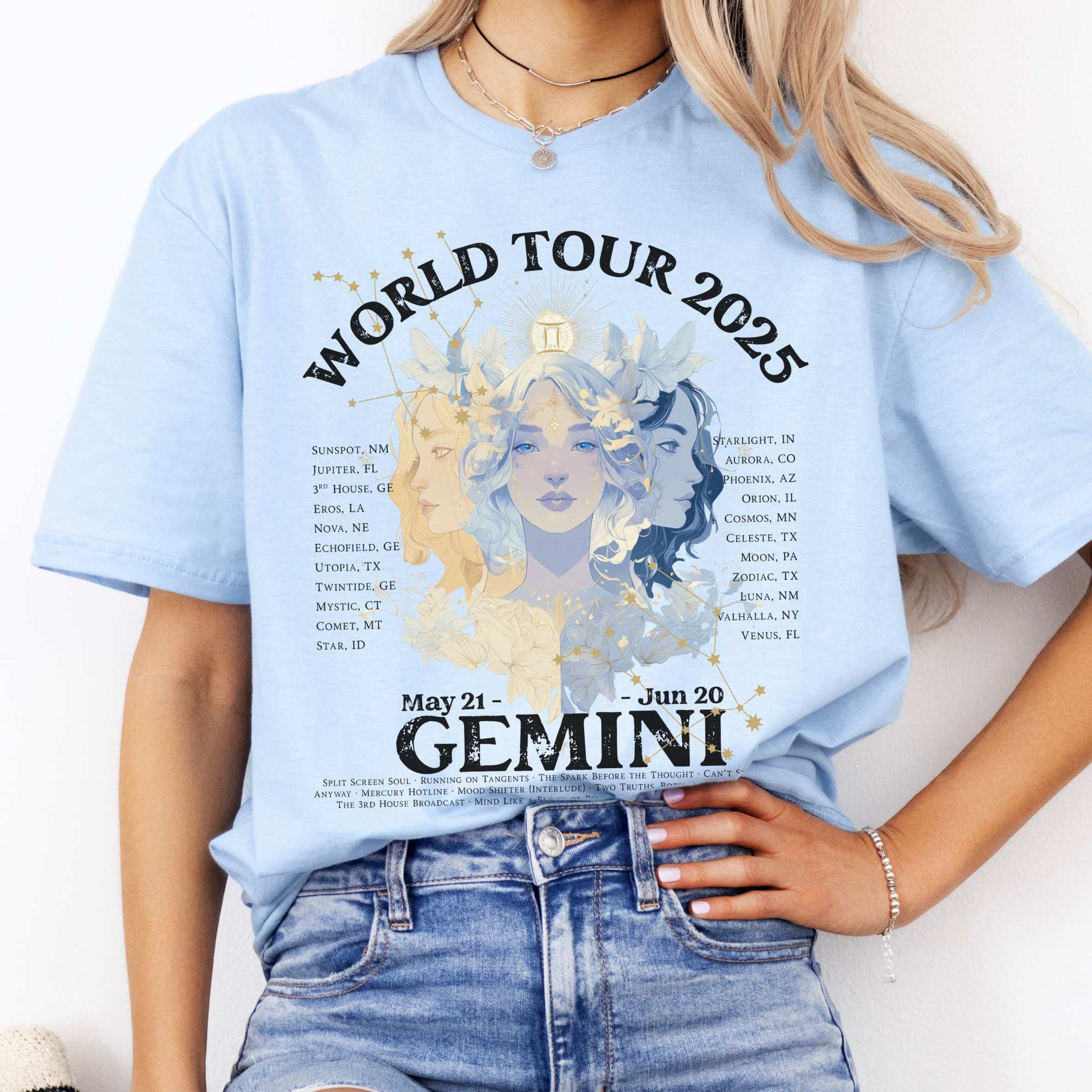 Gemini Concert T-Shirt - Zodiac World Tour 2025 Shirt Light Blue / S T-Shirt The Mystic Eden Bookish Book Lovers
