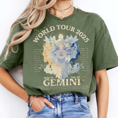Gemini Concert T-Shirt - Zodiac World Tour 2025 Shirt Military Green / S T-Shirt The Mystic Eden Bookish Book Lovers