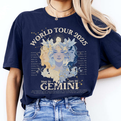 Gemini Concert T-Shirt - Zodiac World Tour 2025 Shirt Navy / S T-Shirt The Mystic Eden Bookish Book Lovers