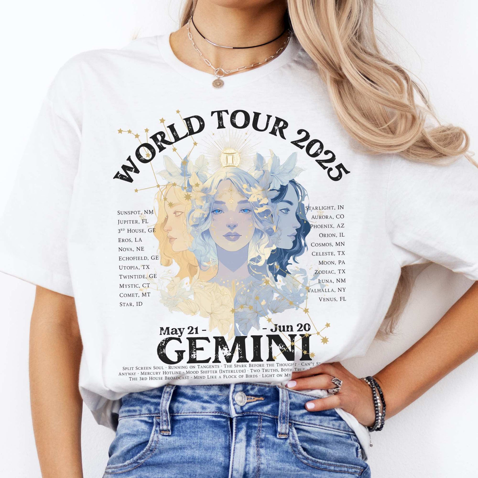 Gemini Concert T-Shirt - Zodiac World Tour 2025 Shirt White / S T-Shirt The Mystic Eden Bookish Book Lovers