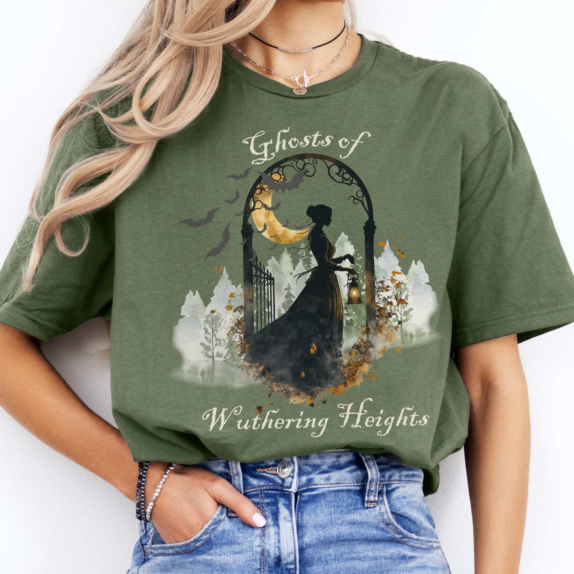 Ghosts of Wuthering Heights Halloween Shirt Military Green / S T-Shirt The Mystic Eden Bookish Book Lovers