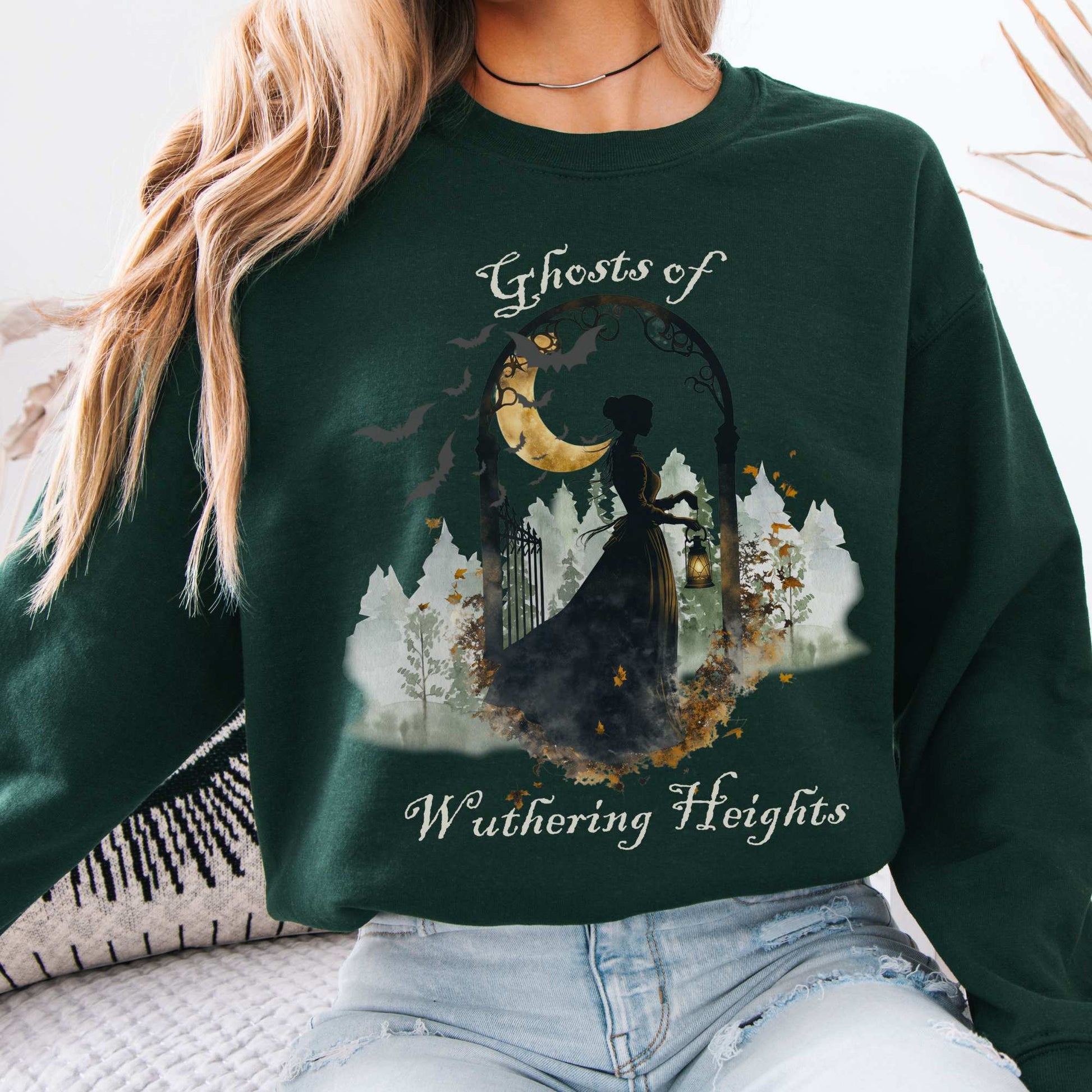 Ghosts of Wuthering Heights Halloween Sweatshirt Forest Green / S Sweatshirt The Mystic Eden Bookish Book Lovers