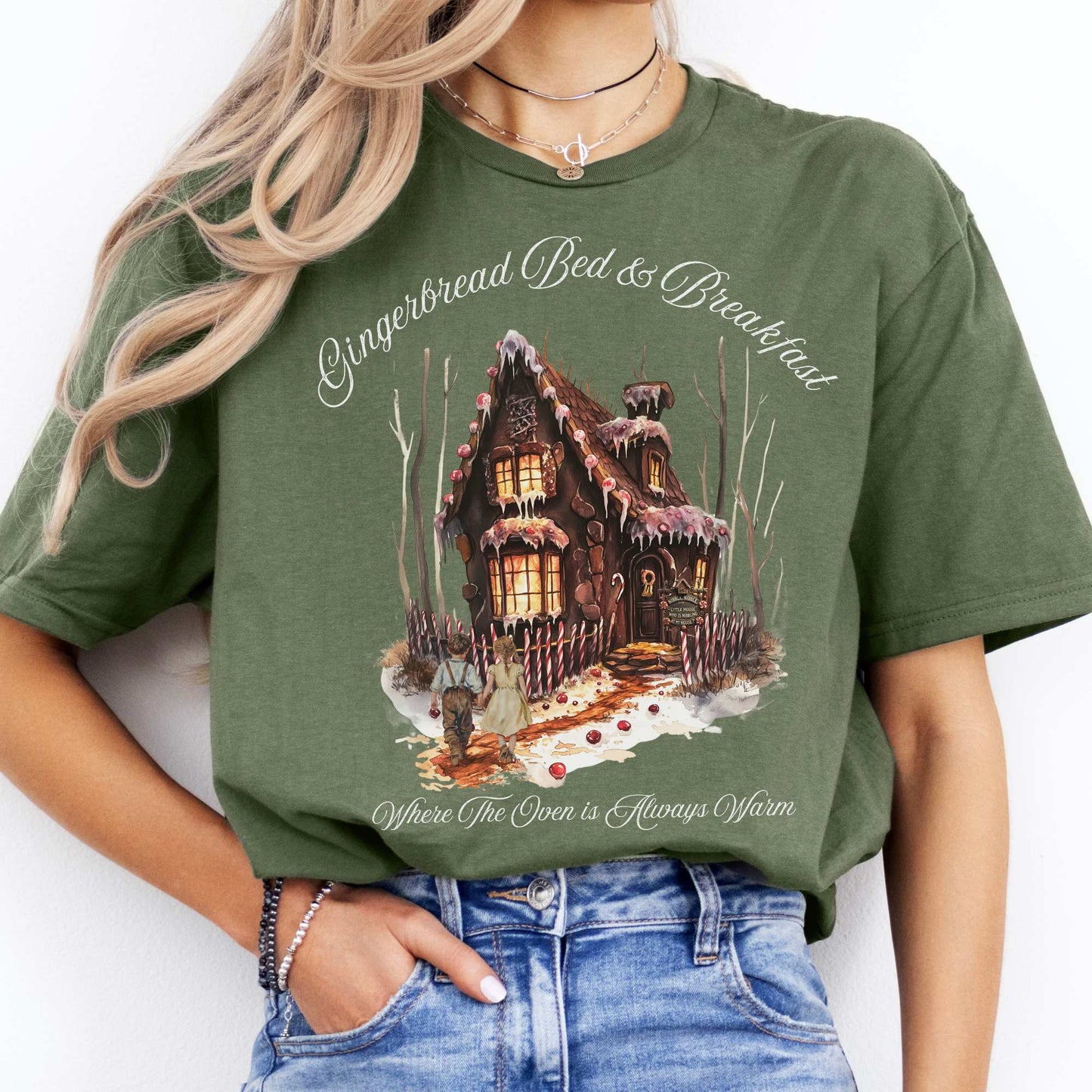 Gingerbread Bed & Breakfast Fairytale Shirt Halloween Shirt Military Green / S T-Shirt The Mystic Eden Bookish Book Lovers